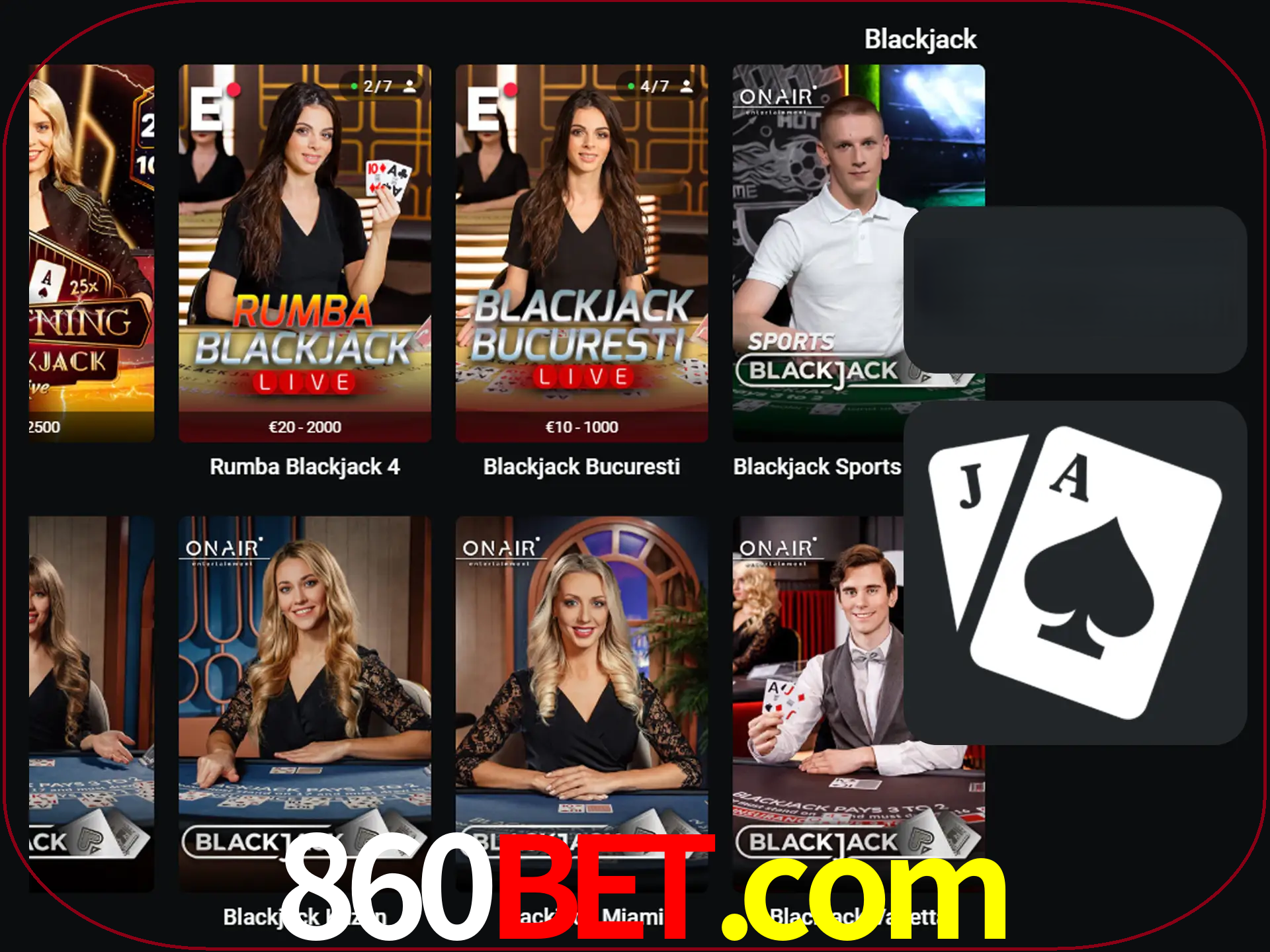 Escolha uma mesa completa de jogadores de blackjack.